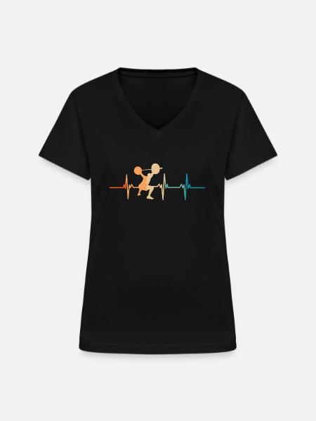 Herzschlag-Fitnessstudio - Frauen-T-Shirt mit V-Ausschnitt - Schwarz