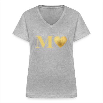 Buchstabe m goldenes Herz - Frauen-T-Shirt mit V-Ausschnitt - Grau meliert - Vorne - Lela (165cm)