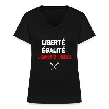 Liberté Egalité Ligaments Croisés - T-shirt col V Femme - noir - Devant - Lela (165cm)