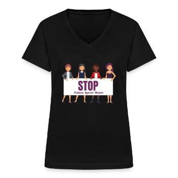 Tshirt Stoppt häusliche Gewalt gegen Frauen - Frauen-T-Shirt mit V-Ausschnitt - Schwarz - Vorne - Lela (165cm)