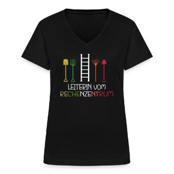 Leiterin vom Rechenzentrum Gartenoutfit Shirt - Frauen-T-Shirt mit V-Ausschnitt - Schwarz - Vorne - Lela (165cm)