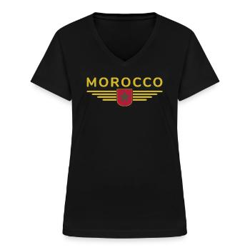 Marokko Rabat Fan Outfit Design T Shirt - Frauen-T-Shirt mit V-Ausschnitt - Schwarz - Vorne - Lela (165cm)