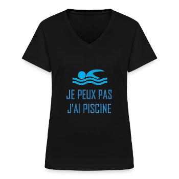 Je peux pas j'ai piscine - T-shirt col V Femme - noir - Devant - Lela (165cm)