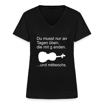 Geige üben - Frauen-T-Shirt mit V-Ausschnitt - Schwarz - Vorne - Lela (165cm)