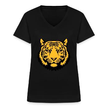 tiger cartoon tiger face 26 - Women's V-neck T-shirt - black - Front - Lela (165cm)