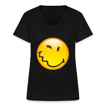 Smiley Glossy Happy - Frauen-T-Shirt mit V-Ausschnitt - Schwarz - Vorne - Lela (165cm)
