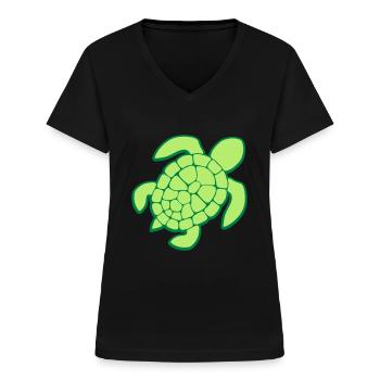 Clipart design tortue de mer - T-shirt col V Femme - noir - Devant - Lela (165cm)
