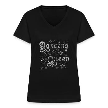 Dancing queen-Silver - Frauen-T-Shirt mit V-Ausschnitt - Schwarz - Vorne - Lela (165cm)