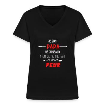 je suis papa de jumeaux rien ne me fait peur - T-shirt col V Femme - noir - Devant - Lela (165cm)