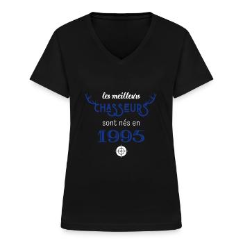 Anniversaire chasseur 1995 - T-shirt col V Femme - noir - Devant - Lela (165cm)