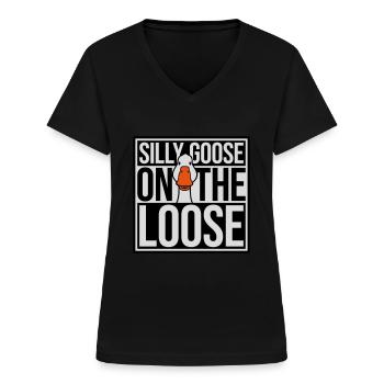 goose on the loose - Frauen-T-Shirt mit V-Ausschnitt - Schwarz - Vorne - Lela (165cm)