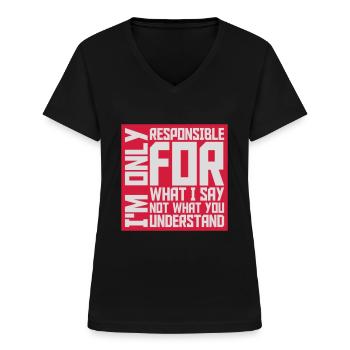 ce que je dis citation - T-shirt col V Femme - noir - Devant - Lela (165cm)
