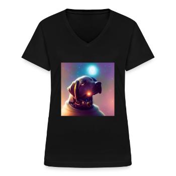 The Universe Dog - Women's V-neck T-shirt - black - Front - Lela (165cm)