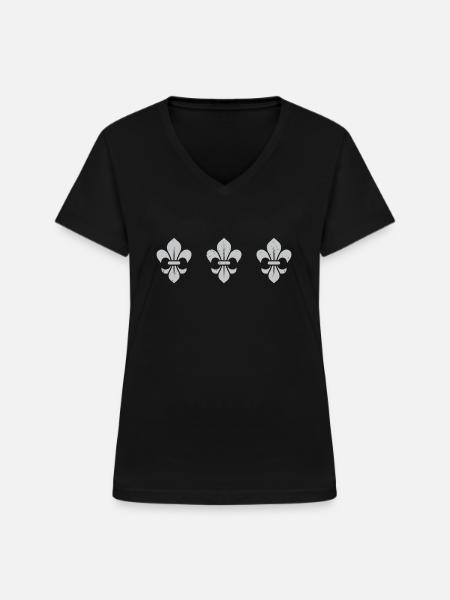 Fleur de Lys / 3 - Frauen-T-Shirt mit V-Ausschnitt - Schwarz
