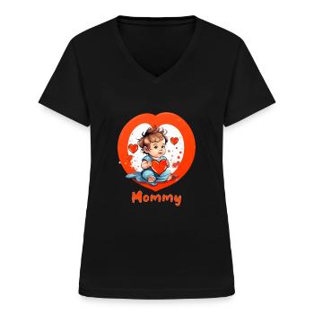 Je coeur maman - T-shirt col V Femme - noir - Devant - Lela (165cm)