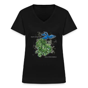 vogel pfau art deco simpel spruch lustig funken - Frauen-T-Shirt mit V-Ausschnitt - Schwarz - Vorne - Lela (165cm)