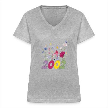 Year of birth 2000 wildflowers - Women's V-neck T-shirt - sports grey - Front - Lela (165cm)