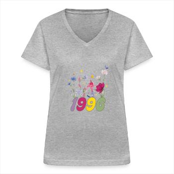 Year of birth 1996 wildflowers - Women's V-neck T-shirt - sports grey - Front - Lela (165cm)