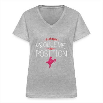 probleme position sexe couple amour humour citatio - T-shirt col V Femme - gris chiné - Devant - Lela (165cm)