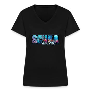 Tauchen - Frauen-T-Shirt mit V-Ausschnitt - Schwarz - Vorne - Lela (165cm)