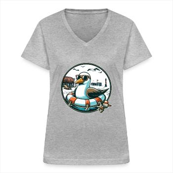 Mouette dans une bouée de sauvetage - T-shirt col V Femme - gris chiné - Devant - Lela (165cm)