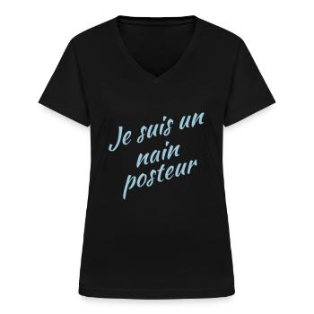 Nain posteur - T-shirt col V Femme - noir - Devant - Lela (165cm)