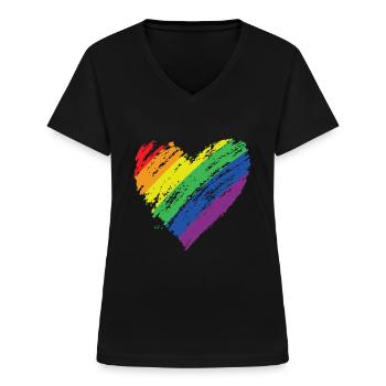 LGBT Rainbow Gay Heart Homosexuality - Women's V-neck T-shirt - black - Front - Lela (165cm)