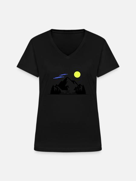 Berge - Frauen-T-Shirt mit V-Ausschnitt - Schwarz