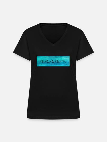 Ocean - Frauen-T-Shirt mit V-Ausschnitt - Schwarz