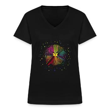 Magic Mandala - T-shirt col V Femme - noir - Devant - Lela (165cm)