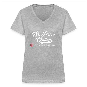 St. Peter Ording roter Anker Koordinaten - Frauen-T-Shirt mit V-Ausschnitt - Grau meliert - Vorne - Lela (165cm)