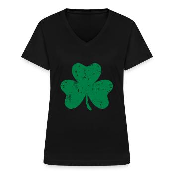 Kleeblatt - Frauen-T-Shirt mit V-Ausschnitt - Schwarz - Vorne - Lela (165cm)