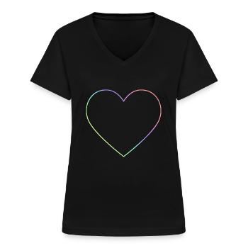 Regenbogen Herz Regenbogenherz - Frauen-T-Shirt mit V-Ausschnitt - Schwarz - Vorne - Lela (165cm)