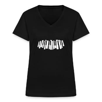 Klavier - Frauen-T-Shirt mit V-Ausschnitt - Schwarz - Vorne - Lela (165cm)