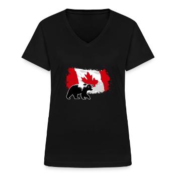 Canada - Grizzly & Flag5 - Frauen-T-Shirt mit V-Ausschnitt - Schwarz - Vorne - Lela (165cm)