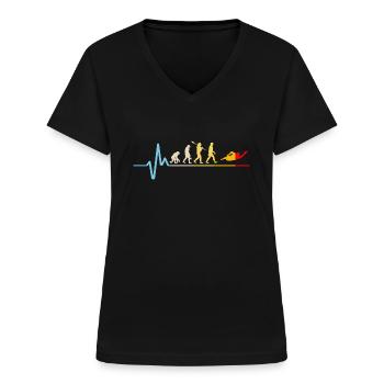 Born to Swim Schwimmen Evolution Retro Vintage - Frauen-T-Shirt mit V-Ausschnitt - Schwarz - Vorne - Lela (165cm)