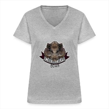 Königsschwein - rotes Band - Frauen-T-Shirt mit V-Ausschnitt - Grau meliert - Vorne - Lela (165cm)