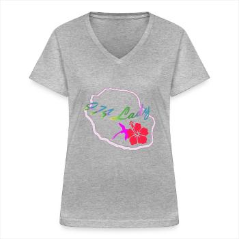 974 DAME 2 - Frauen-T-Shirt mit V-Ausschnitt - Grau meliert - Vorne - Lela (165cm)