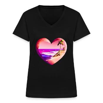 Strand Palme Sonne Sommerurlaub Insel Palmen - Frauen-T-Shirt mit V-Ausschnitt - Schwarz - Vorne - Lela (165cm)