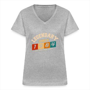 Legendär seit 1984 Vintage Retro Anniversary - Frauen-T-Shirt mit V-Ausschnitt - Grau meliert - Vorne - Lela (165cm)