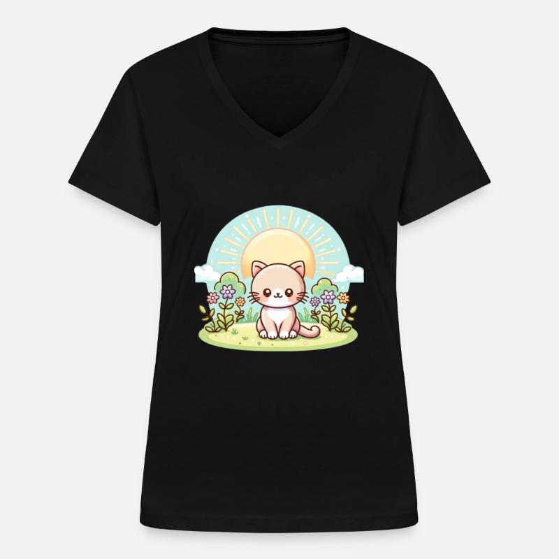 cute cat - Women's V-neck T-shirt - black