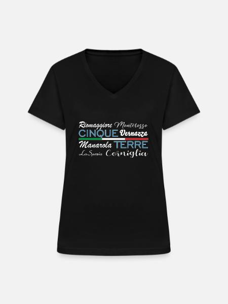 Cinque Terre, Italia - Frauen-T-Shirt mit V-Ausschnitt - Schwarz