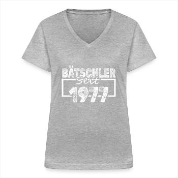 Single 1977 - Frauen-T-Shirt mit V-Ausschnitt - Grau meliert - Vorne - Lela (165cm)