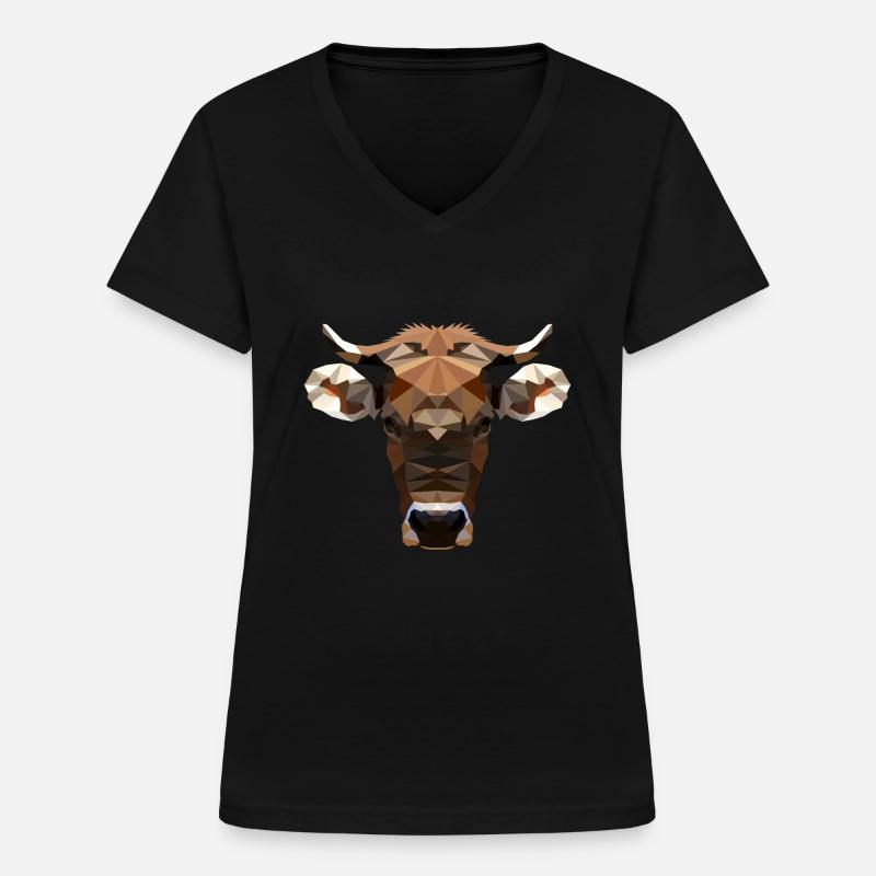 Kuh Polygon - Frauen-T-Shirt mit V-Ausschnitt - Schwarz