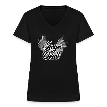 Engel und Teufel Engelsflügel Spruch - Frauen-T-Shirt mit V-Ausschnitt - Schwarz - Vorne - Lela (165cm)