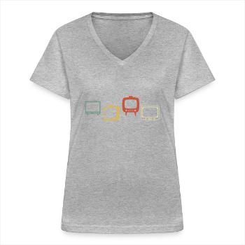 Vintage-Retro-Fernseher - Frauen-T-Shirt mit V-Ausschnitt - Grau meliert - Vorne - Lela (165cm)