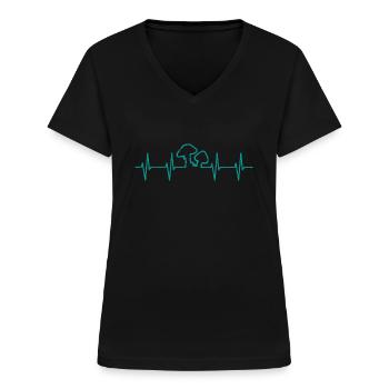 Schwammerl Jäger mit Steinpilz - Waldpilz, Pilz - Frauen-T-Shirt mit V-Ausschnitt - Schwarz - Vorne - Lela (165cm)