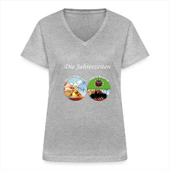 Die Covid Saison - Frauen-T-Shirt mit V-Ausschnitt - Grau meliert - Vorne - Lela (165cm)