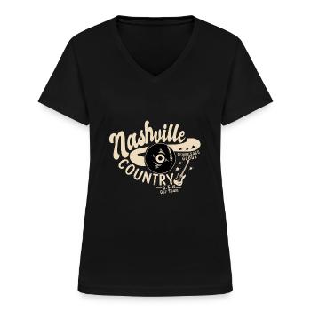 Nashville - Country - Frauen-T-Shirt mit V-Ausschnitt - Schwarz - Vorne - Lela (165cm)