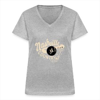Nashville - Country - Frauen-T-Shirt mit V-Ausschnitt - Grau meliert - Vorne - Lela (165cm)
